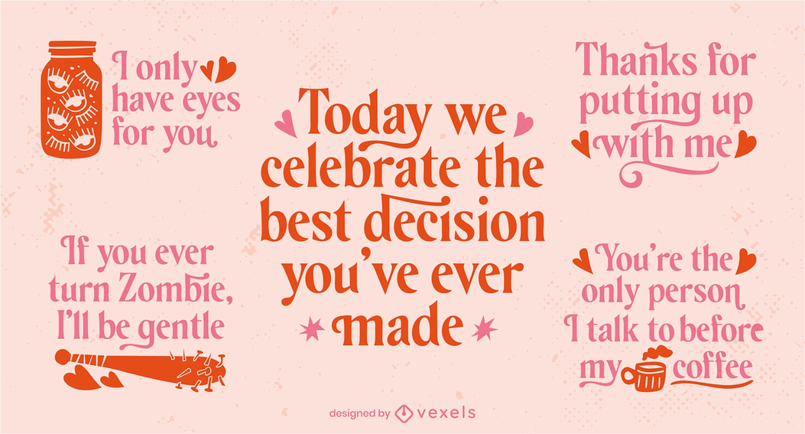 Valentines day badge quote lettering set