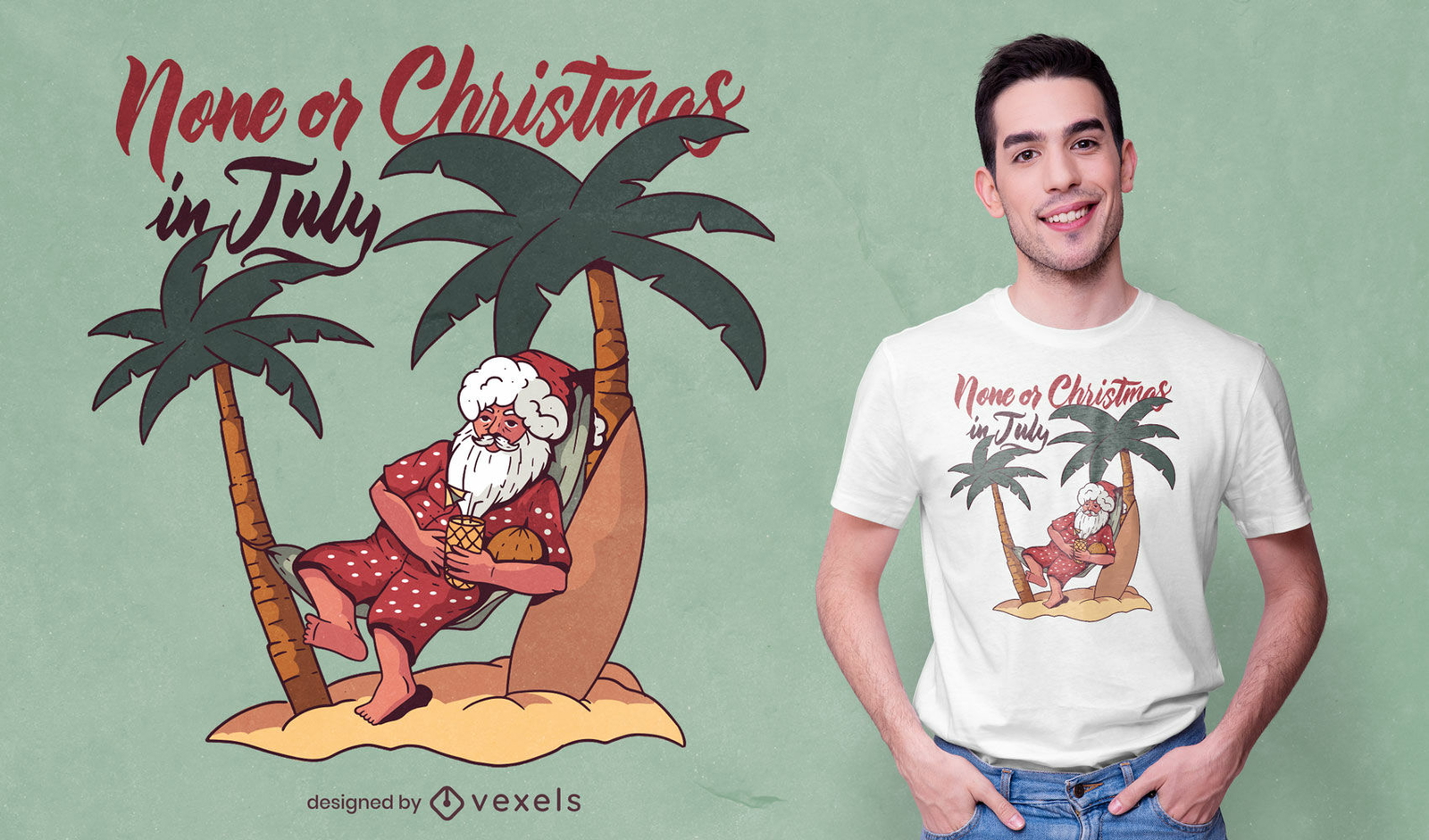 Diseño de camiseta de Navidad de verano tropical Santa