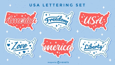 United states maps retro lettering set