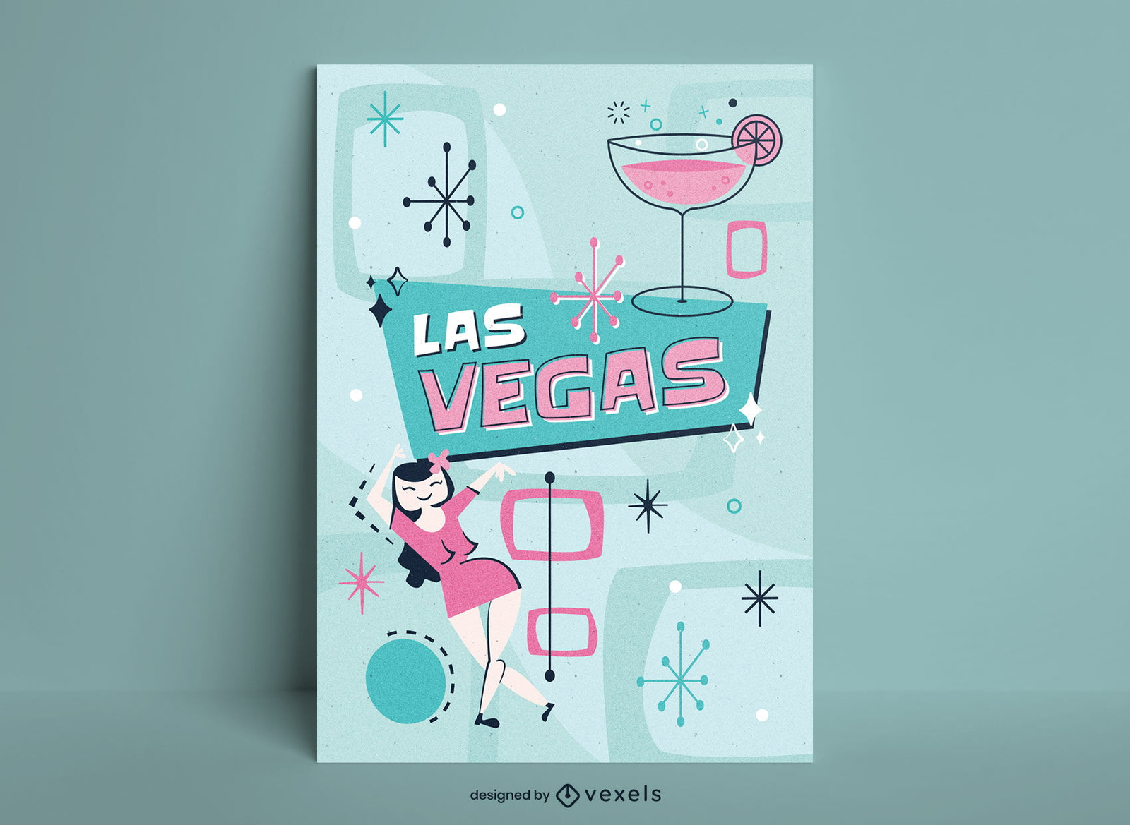 Diseño de cartel retro de la fiesta de las vegas