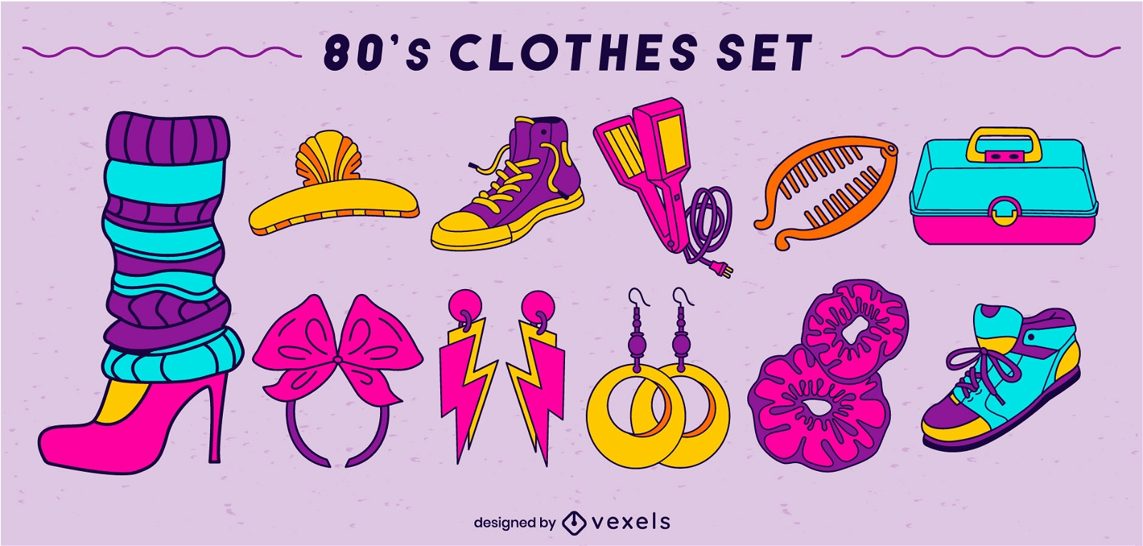 Conjunto de tra?os coloridos para roupas dos anos 80