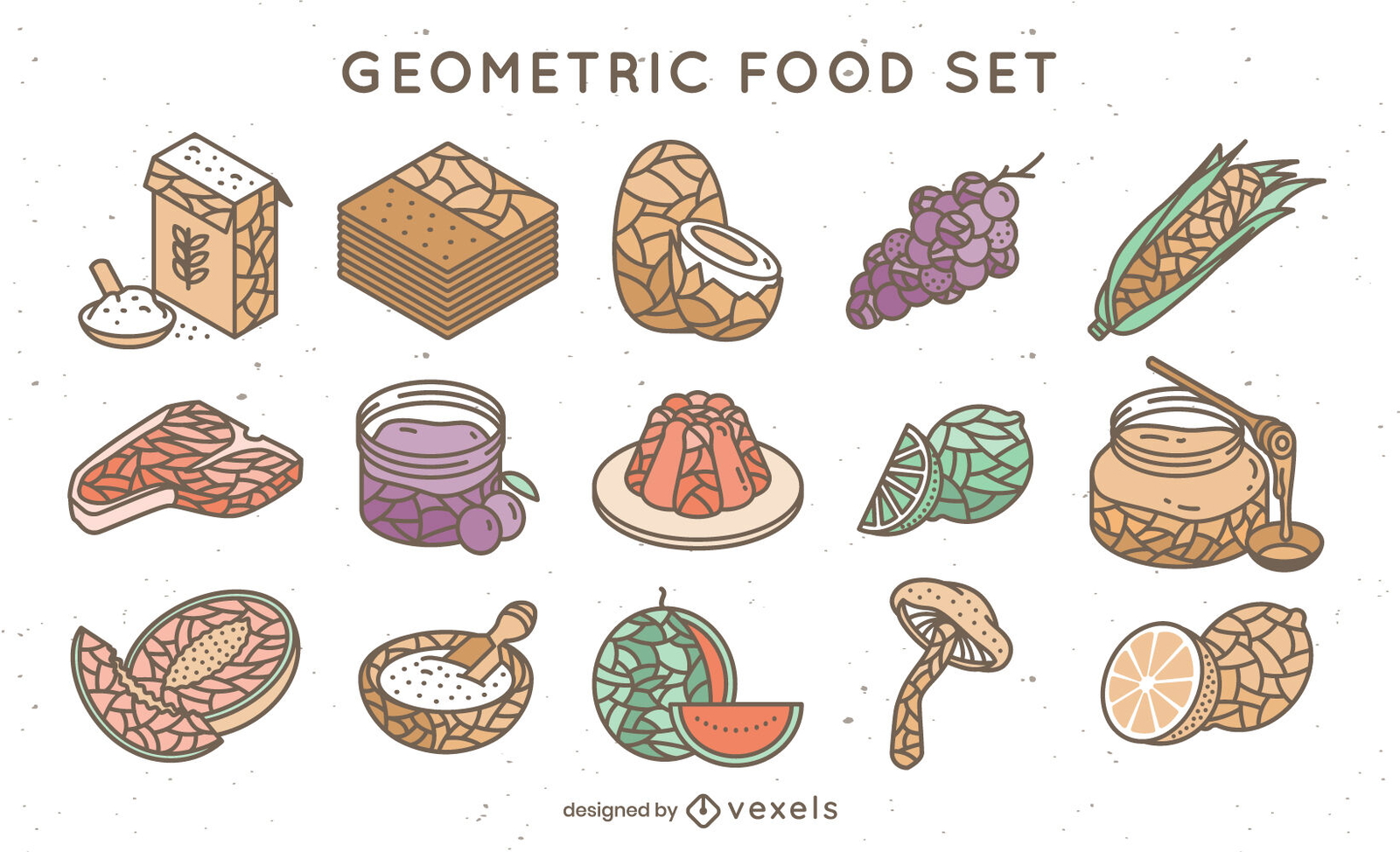 Conjunto de traços de cores geométricas de ingredientes alimentares