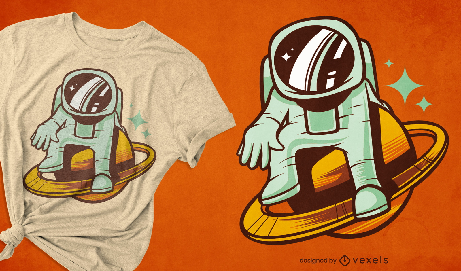 Astronauta en el diseño de la camiseta del espacio saturno.