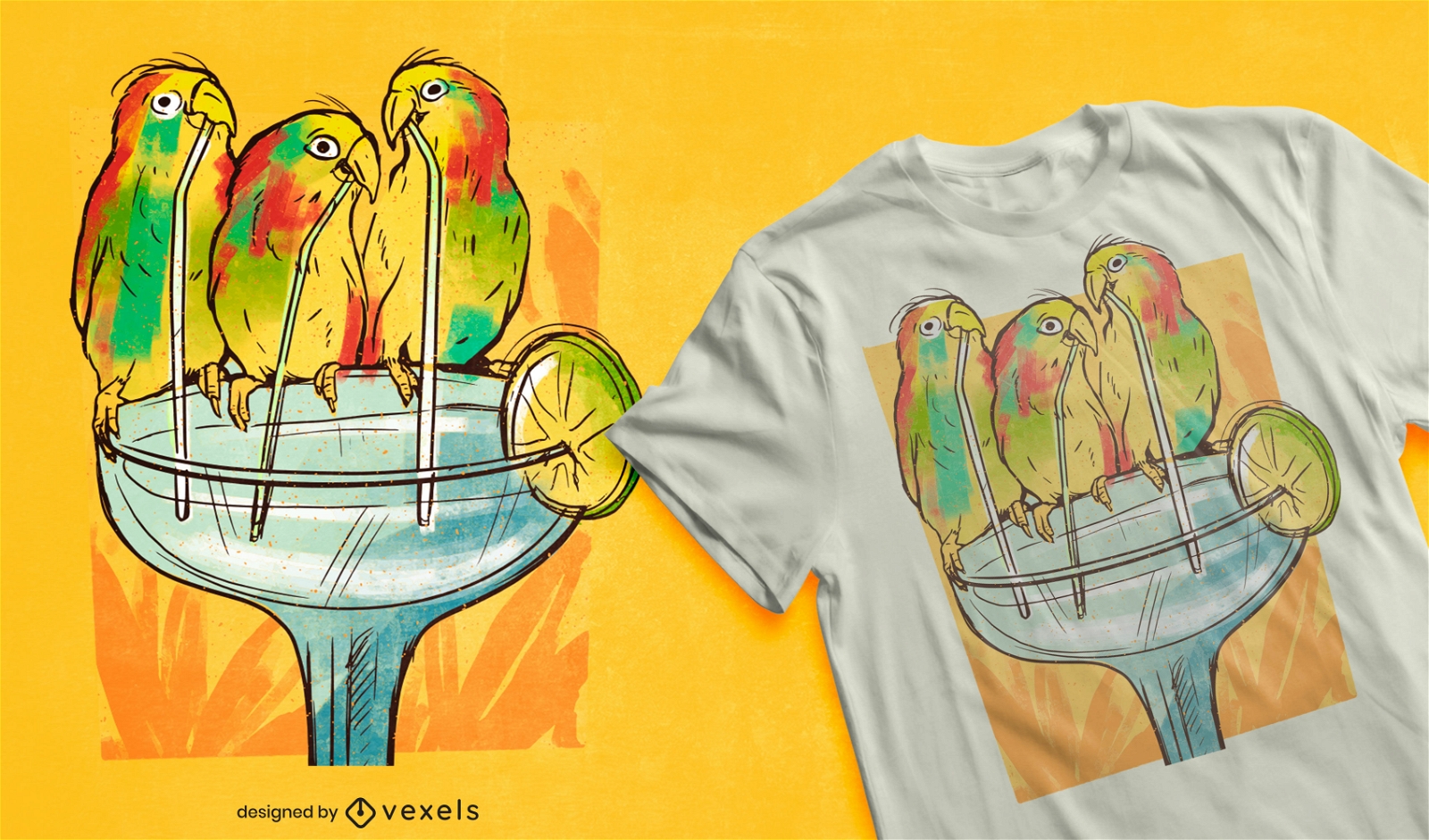 Pássaros bebendo margarita com design de camisetas