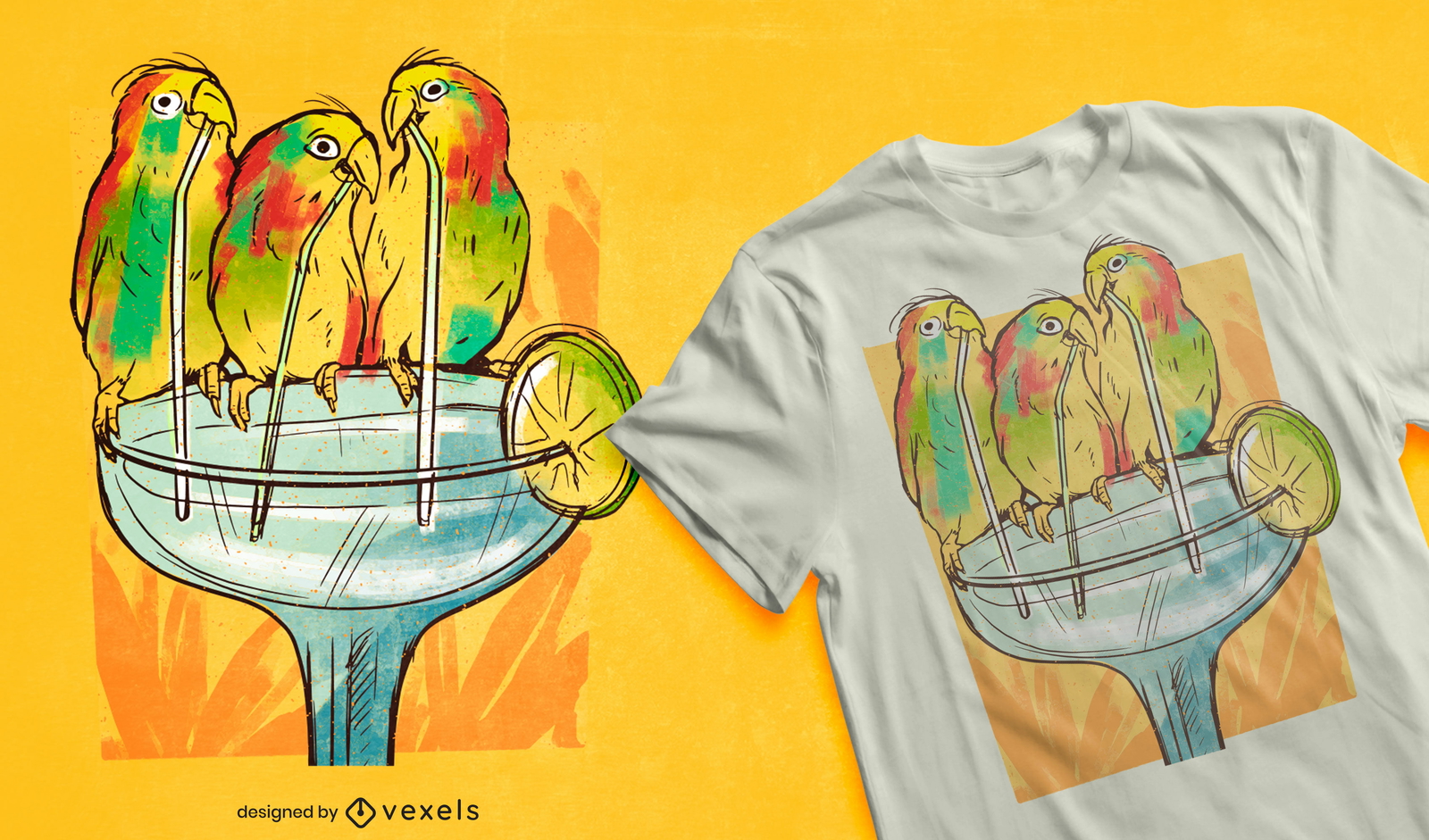 Pájaros bebiendo margarita bebida diseño de camiseta.