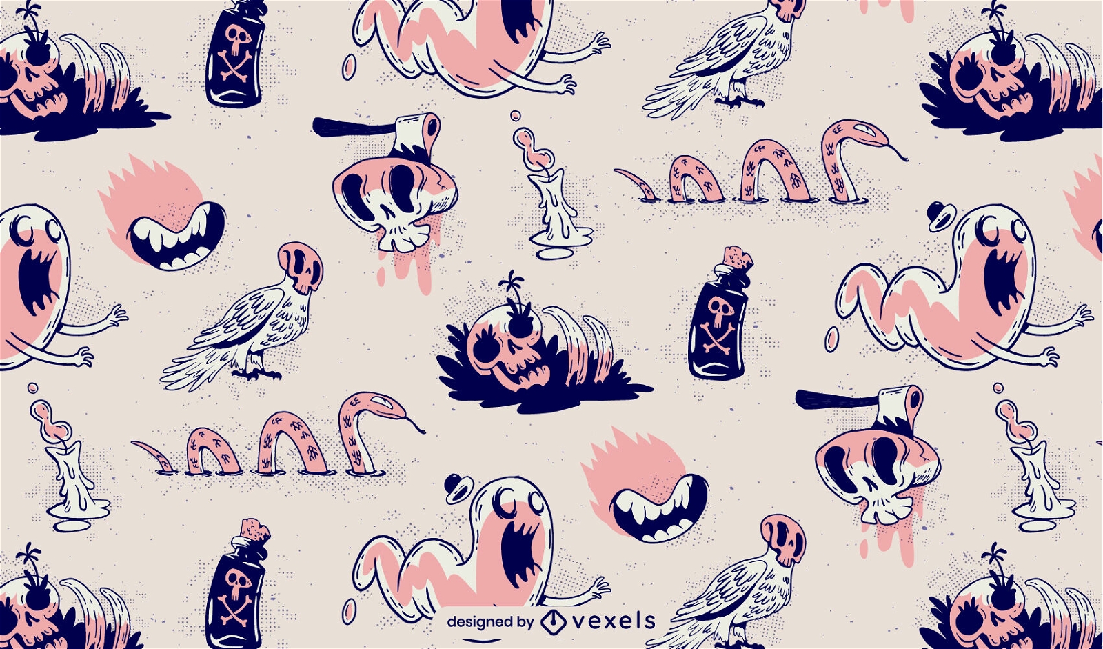 Halloween doodle monsters pattern