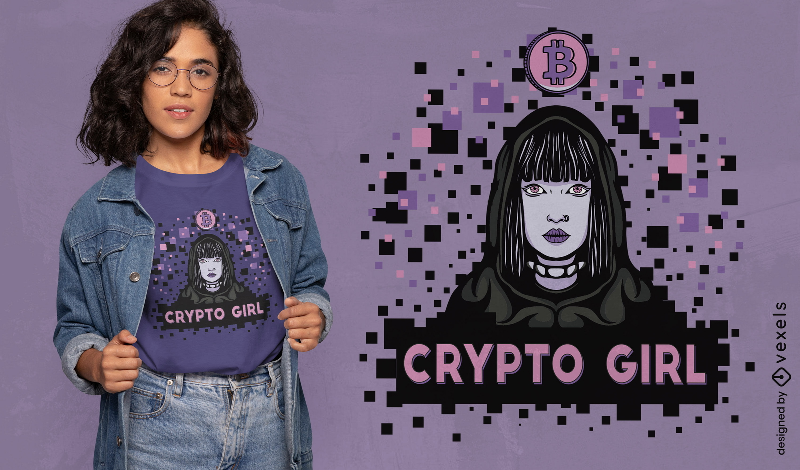 Design de camiseta de garota criptográfica