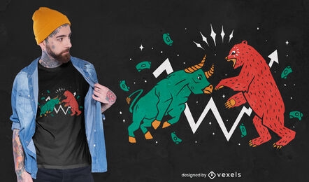 Diseño de camiseta de pelea de animales de toro y oso.