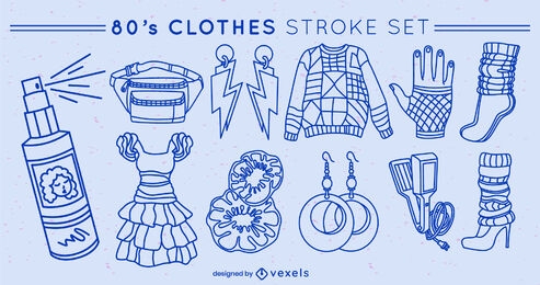 Retro clothing elements set stroke
