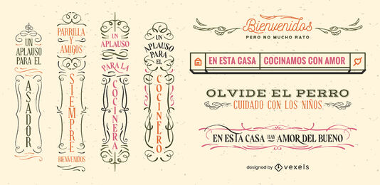 Citação em espanhol assina um conjunto de emblemas vintage