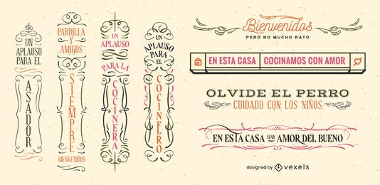 Conjunto de insignias vintage de signos de citas en español