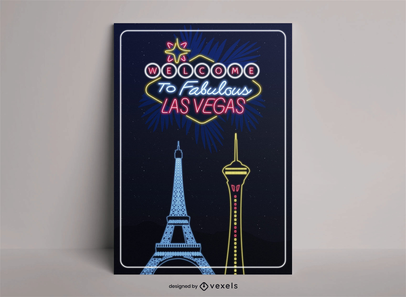 Design de pôster de viagem da cidade de néon de Las Vegas