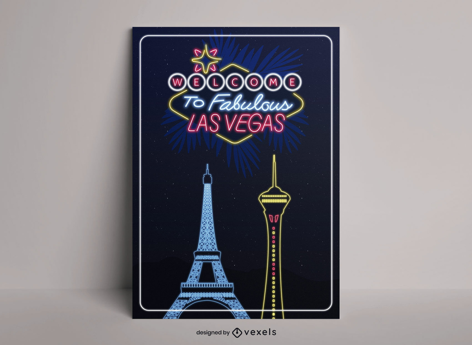 Diseño de cartel de viaje de la ciudad de neón de las vegas