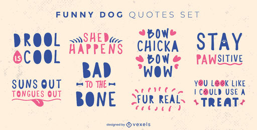 Funny dog animal quotes badge flat set
