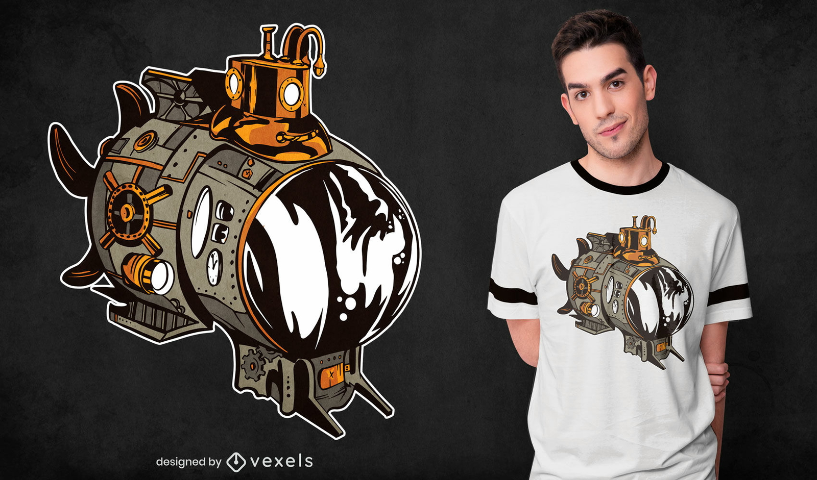 Diseño de camiseta steampunk submarine sea