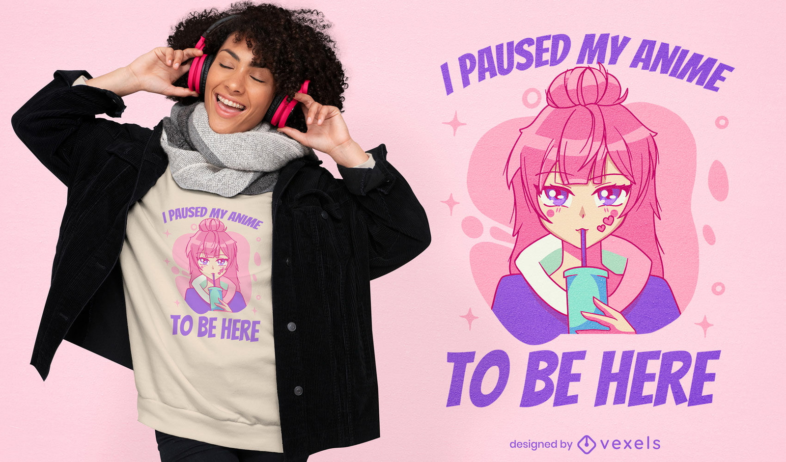 Diseño lindo de la camiseta de la bebida de la muchacha del anime