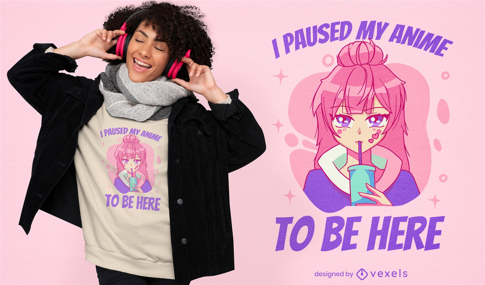 Süßes Anime-Mädchen-Getränk-T-Shirt-Design