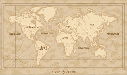 Ilustração tradicional do mapa do mundo vintage