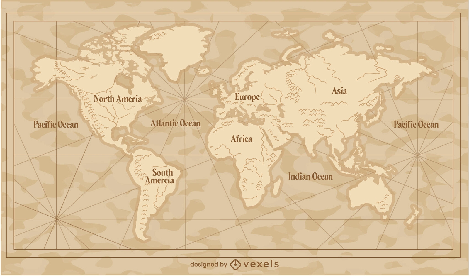 Ilustração tradicional do mapa do mundo vintage