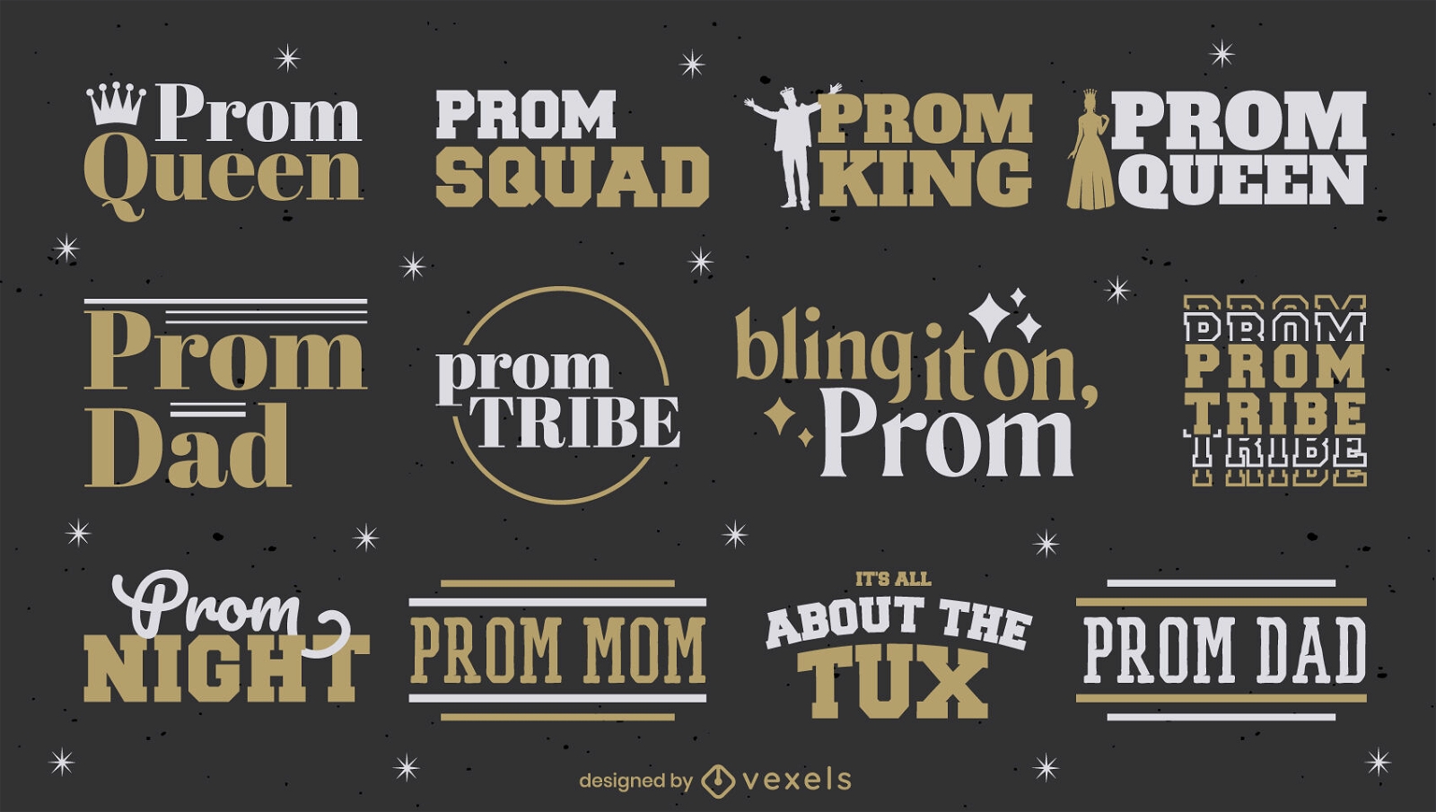 Prom high school party quote badge set