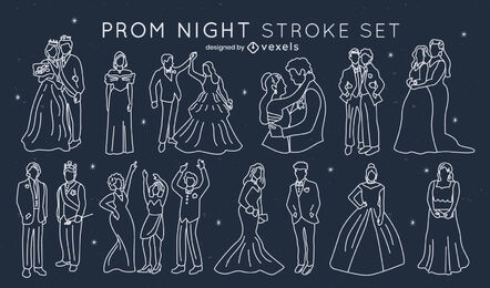 Prom party characters formal clothes stroke set