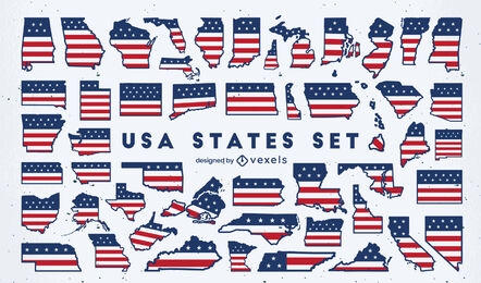 Conjunto plano de silhuetas dos Estados Unidos