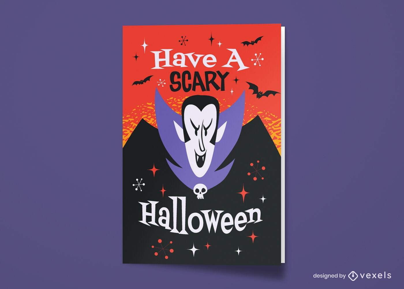 Cartão de Halloween com desenho animado de vampiro