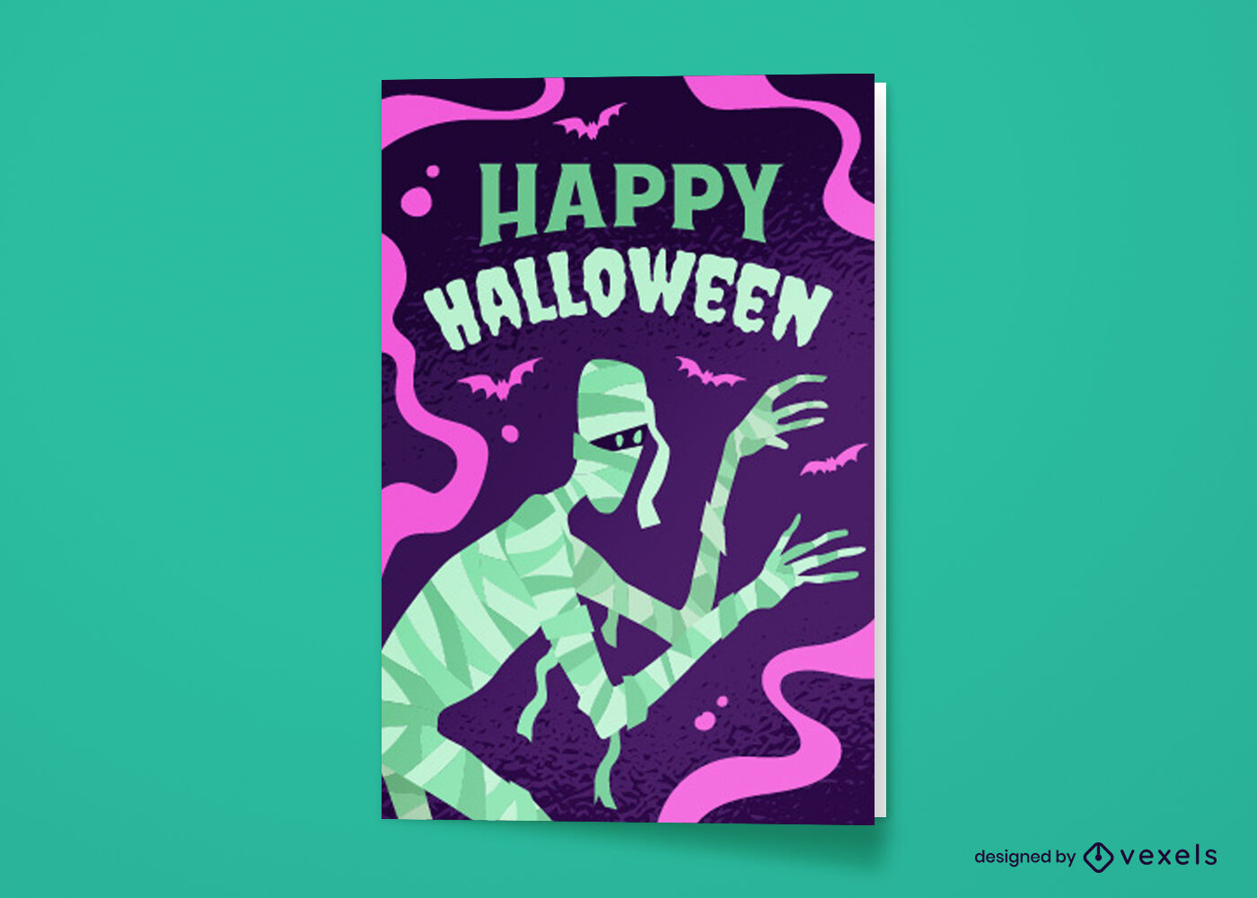 Tarjeta de felicitación de dibujos animados de momia de Halloween