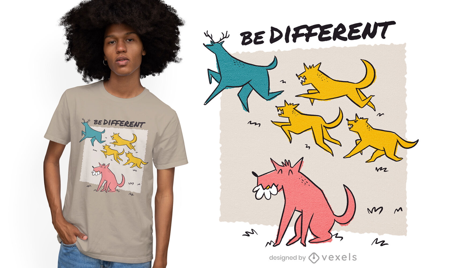 Wölfe und Hirsch Doodle T-Shirt Design