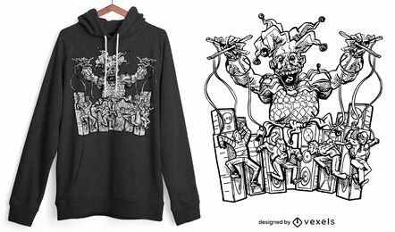 Gruseliges Clown- und Puppen-T-Shirt-Design