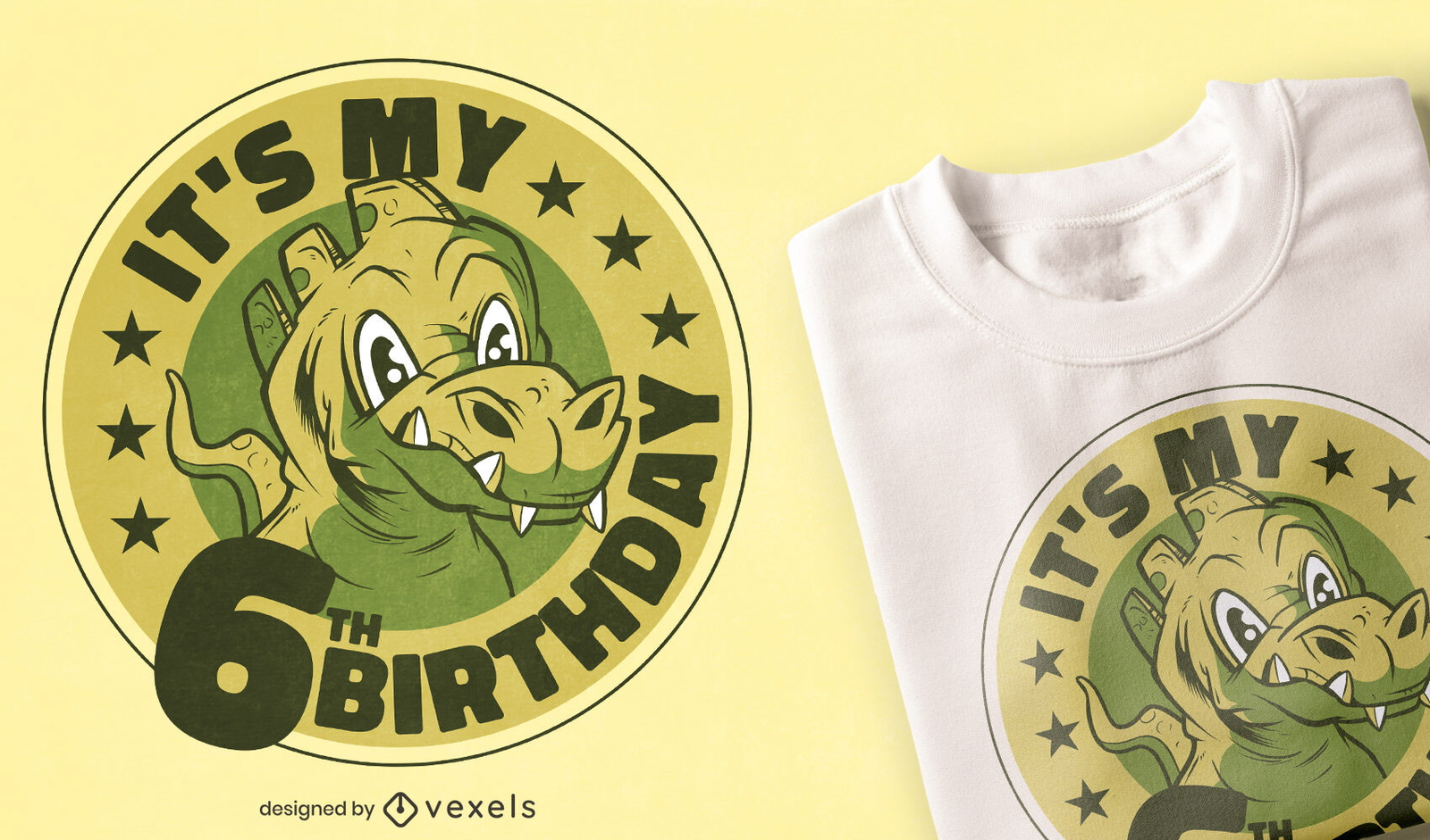 Diseño de camiseta de sexto cumpleaños de dinosaurio.