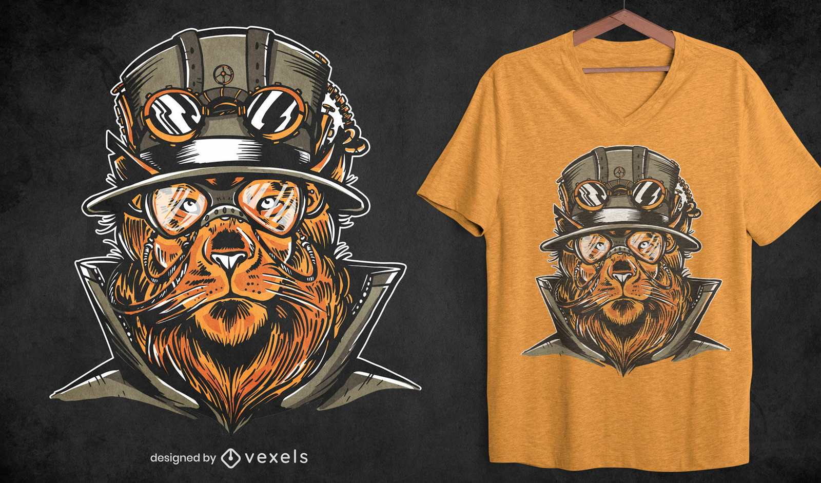 Diseño de camiseta steampunk lion animal