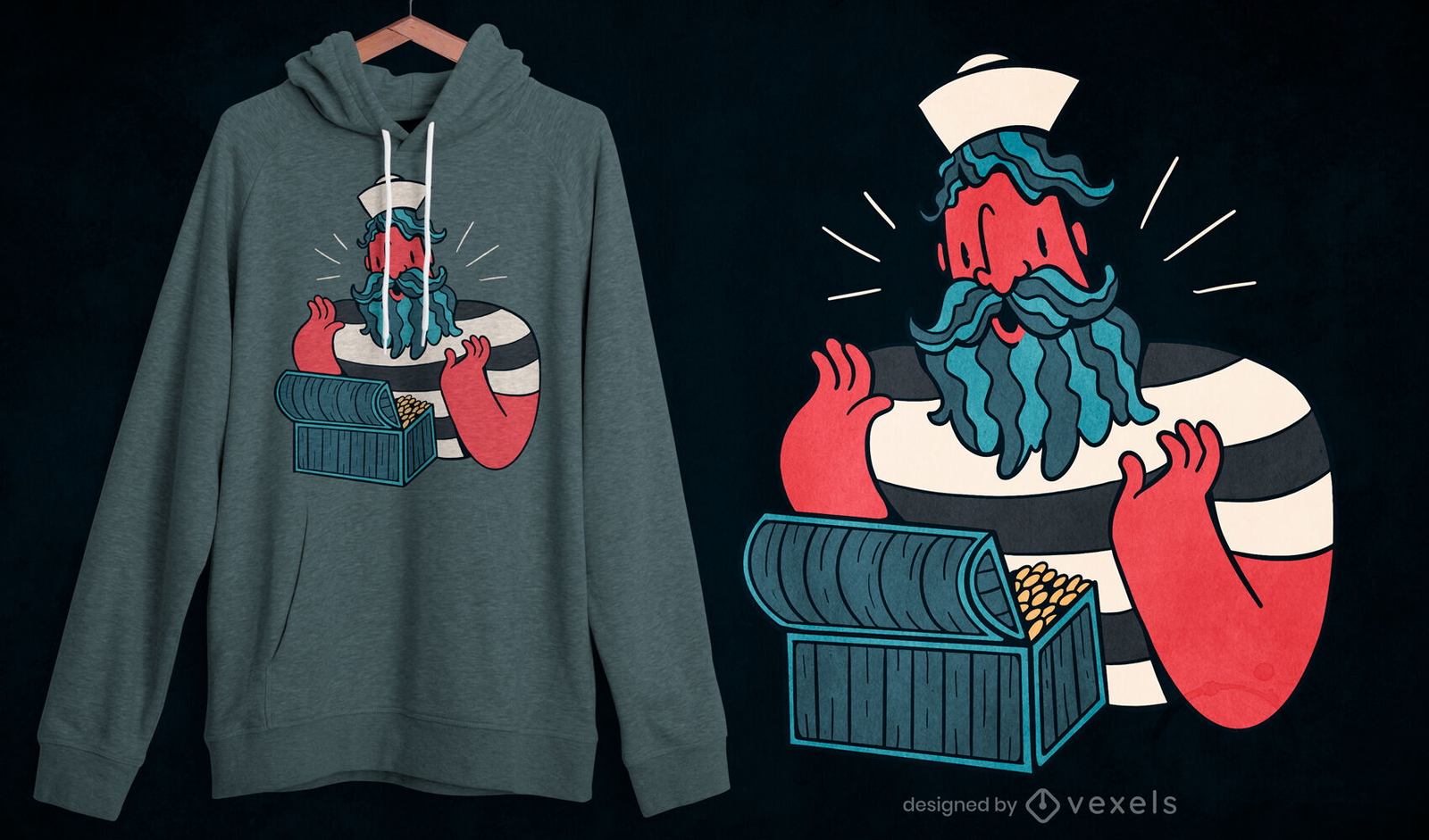 Retro cartoon sailor treasure t-shirt design