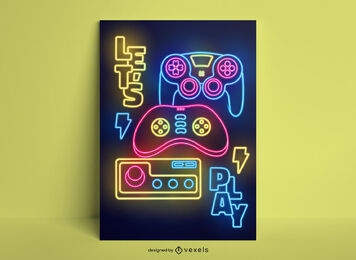 Gaming hobby joystick neon poster design