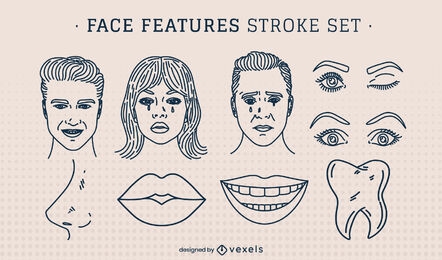 Face features anatomy stroke set
