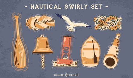 Nautical sailing elements semi flat set 