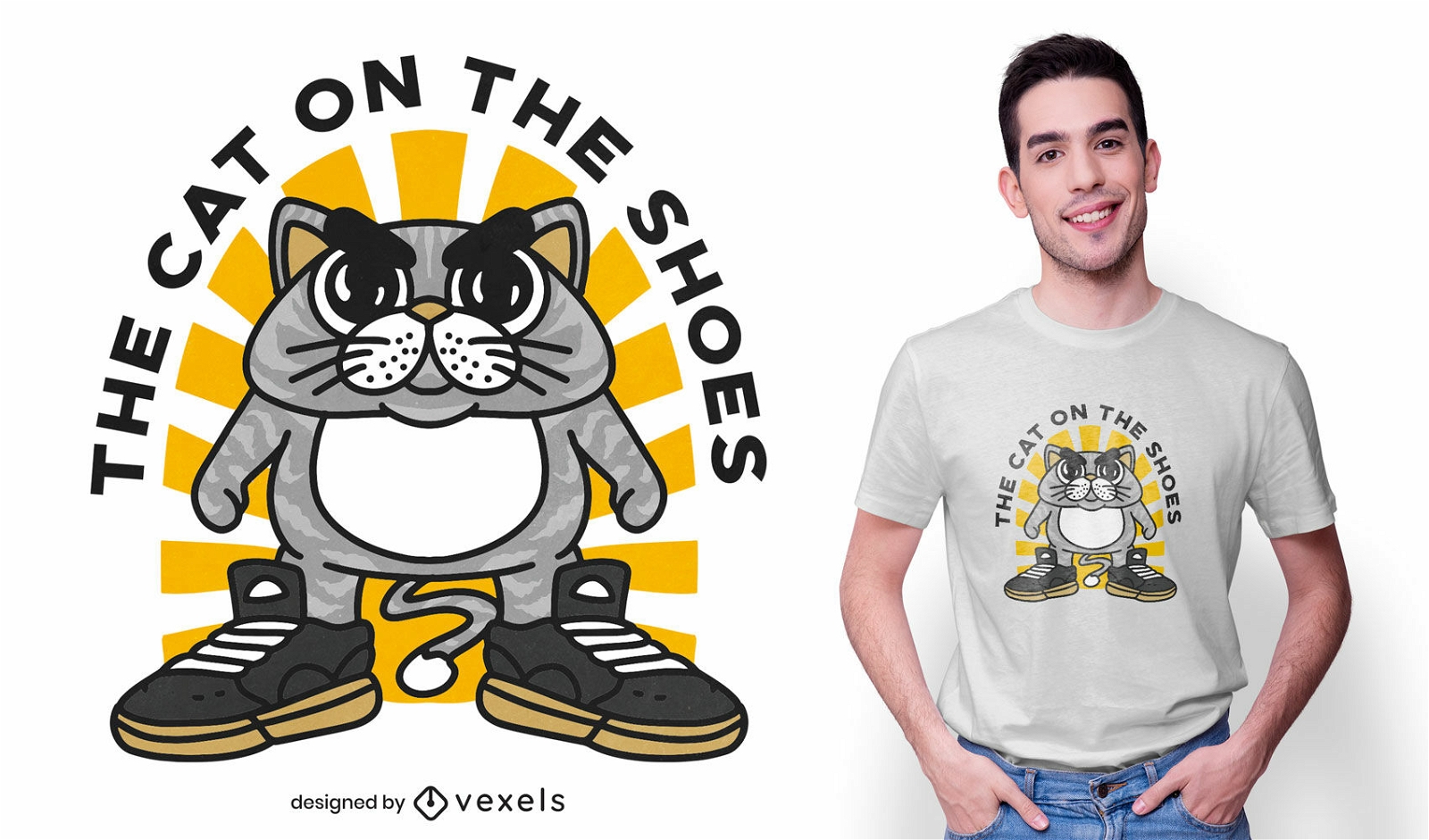 Desenho de t-shirt de gato usando sapatos