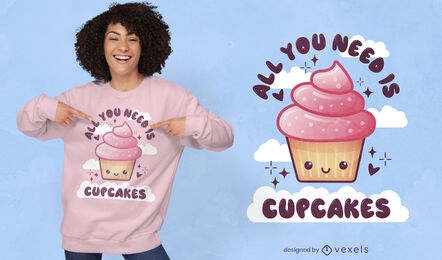Design de t-shirt fofa de cupcake de comida doce