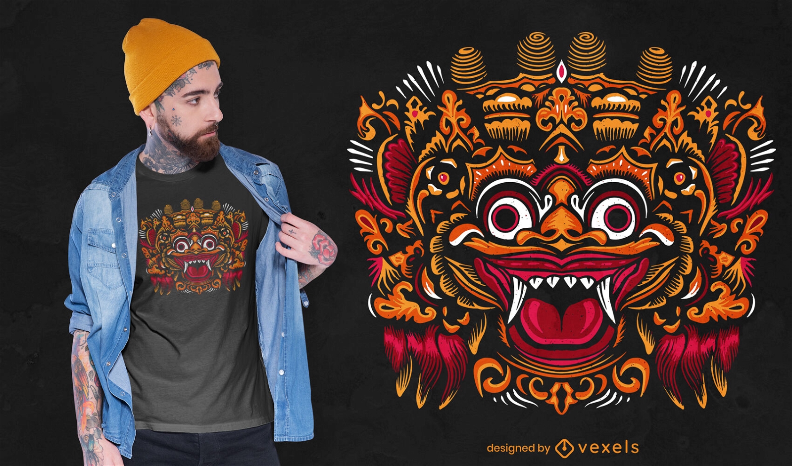 Traditionelles Bali-Masken-T-Shirt-Design