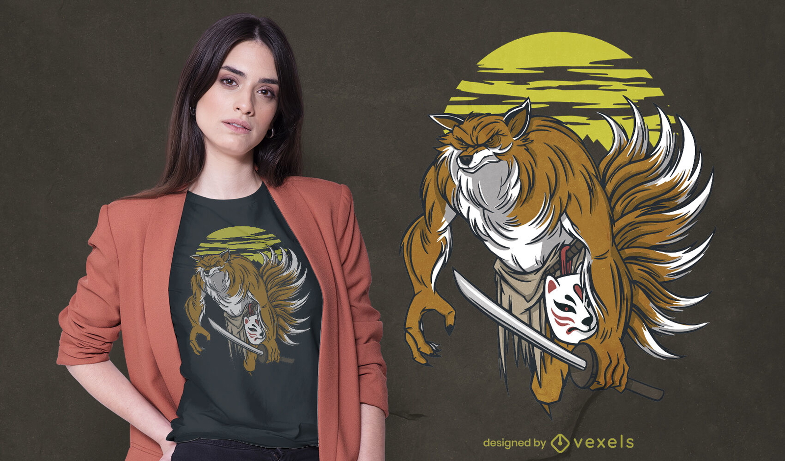 Diseño de camiseta japonesa kitsune