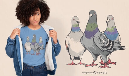 Diseño de camiseta de tres palomas.
