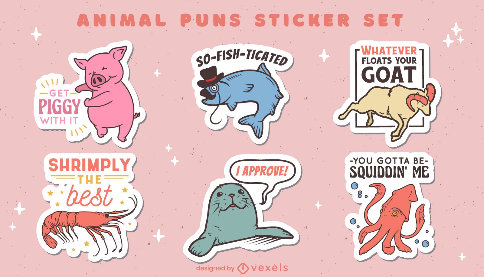 Cute animals funny pun quotes sticker set