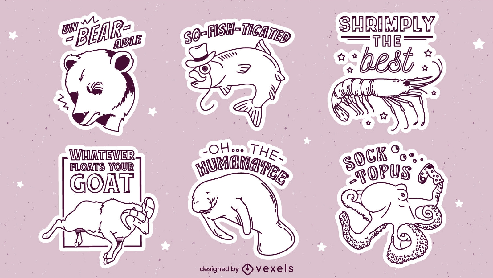 Funny wild animals pun quotes sticker set