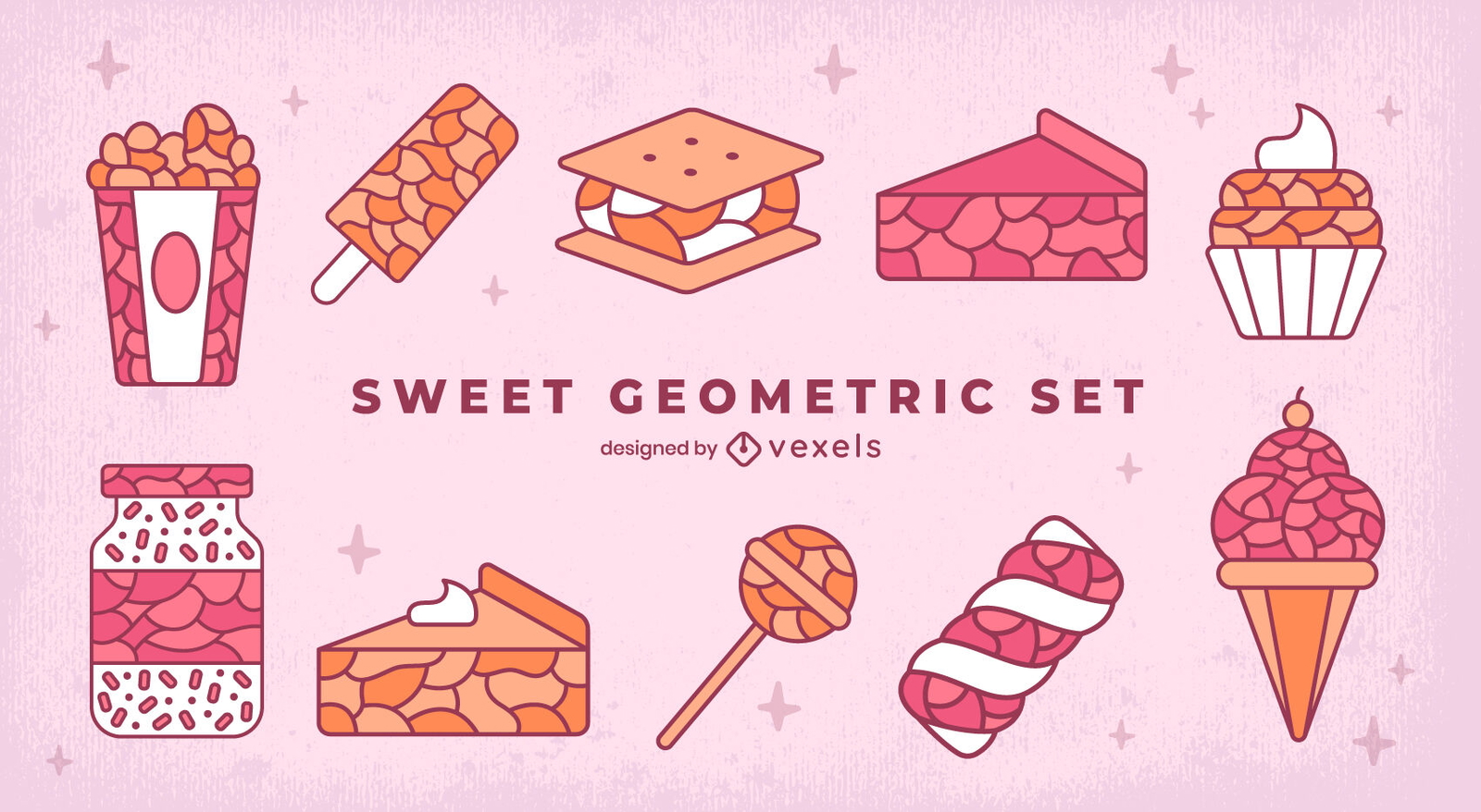 Conjunto de traços de cores geométricas de guloseimas doces