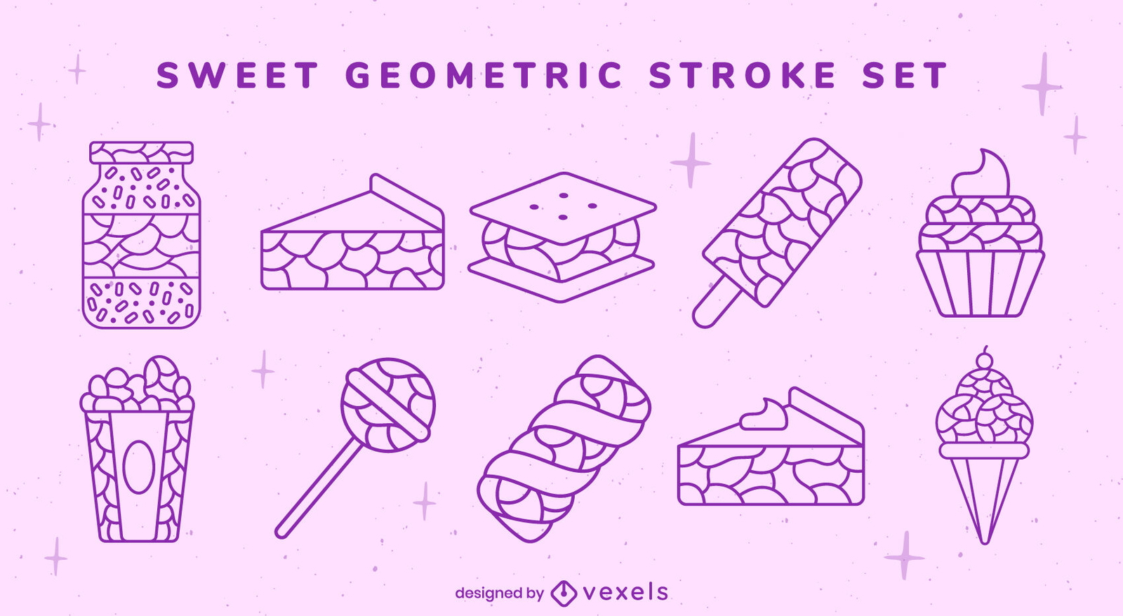 Conjunto de traços geométricos de guloseimas doces