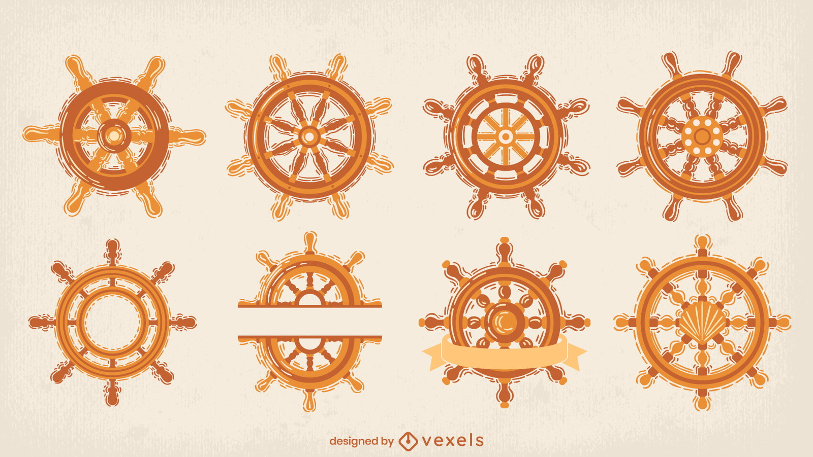 Conjunto de rodas de leme de navio à vela semi-plano