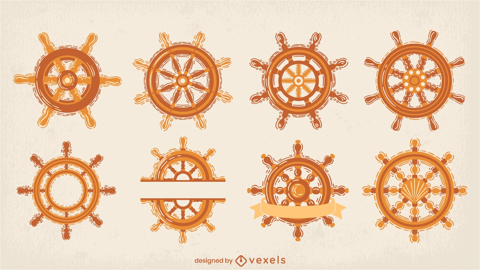 Conjunto de rodas de leme de navio à vela semi-plano