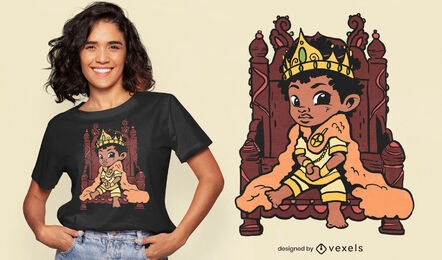 Criança rei no trono com desenho de camiseta