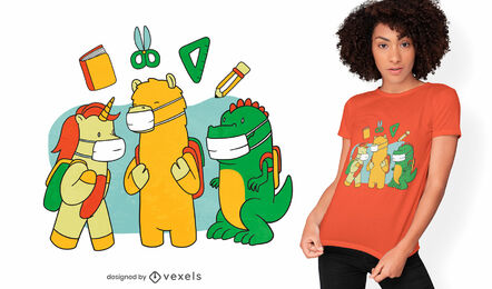 Tiere im T-Shirt-Design mit Gesichtsmasken