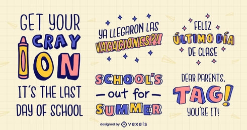 School break vacations set of badges quotes